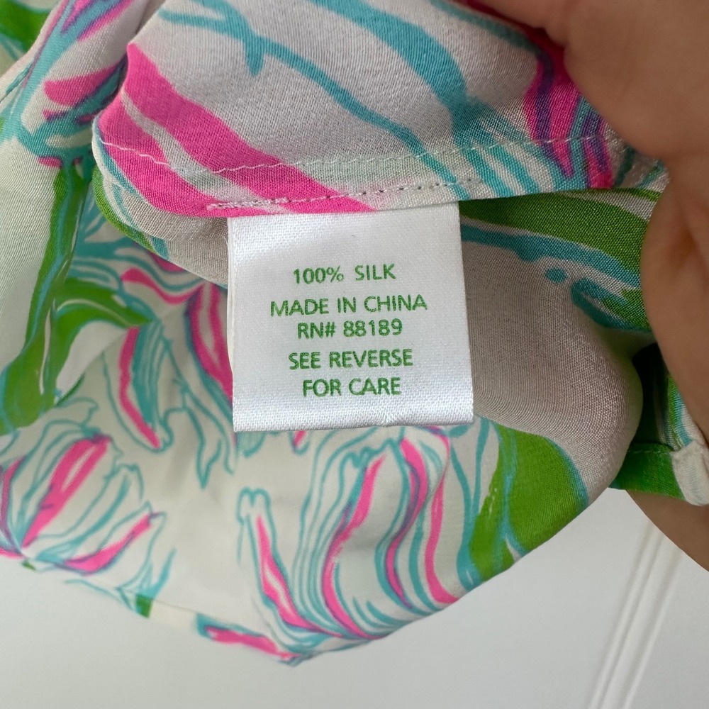 Lilly Pulitzer Houston Top Ring the Bellboy Silk Sleevless Tulips Pink Green‎ S - Picture 3 of 11